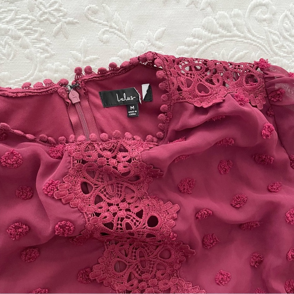 NWT Lust or Love Wine Red Embroidered Lace Long Sleeve Dress Medium - Picture 7 of 12